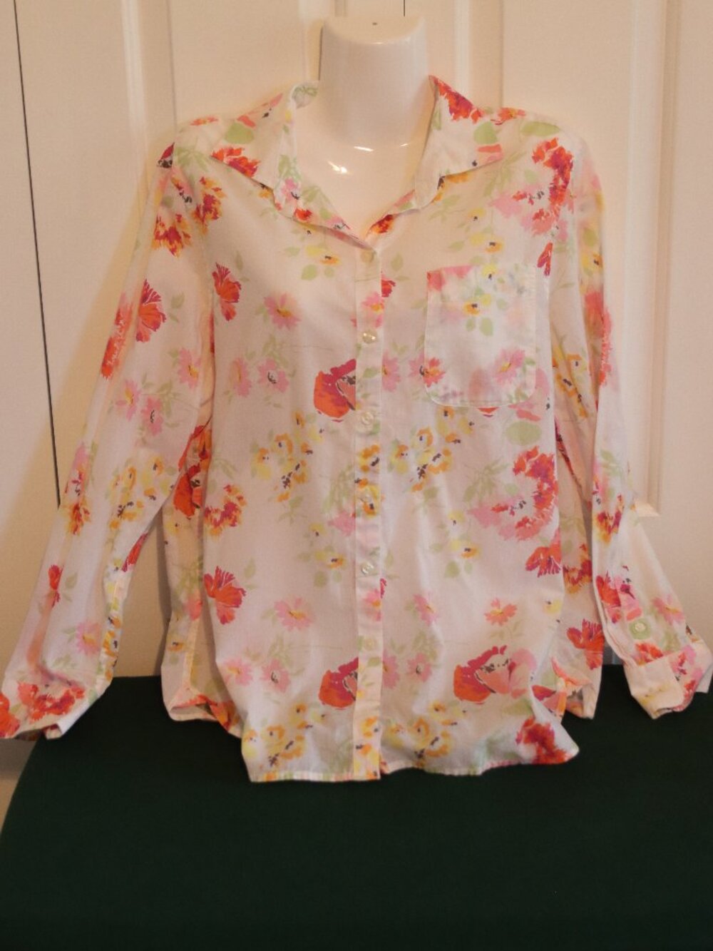 Chaps 100% Cotton Floral Button Up Long Sleeve Blouse Size Large